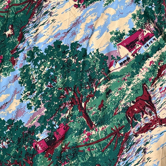 GAP Green Scenic-Print (Farm, barn, horse)Maxi Skirt with Blue and Cream Accents - Picture 2 of 5